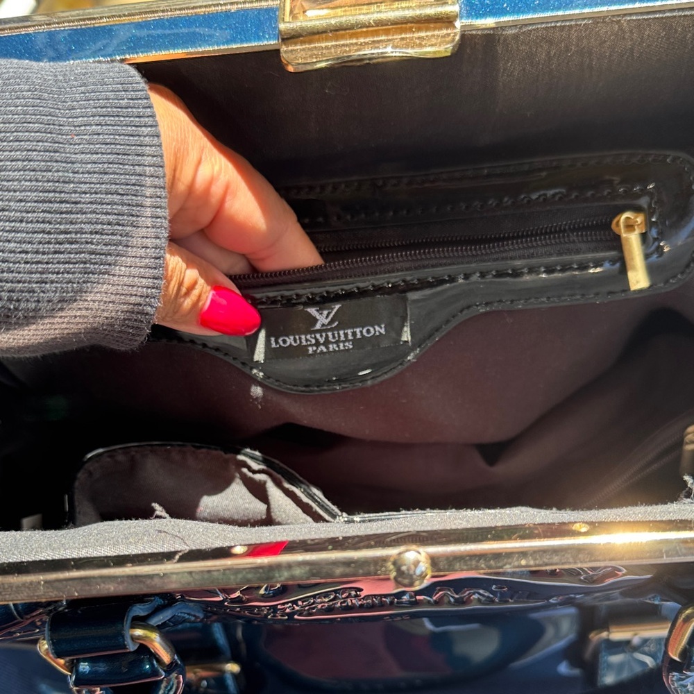 Louis Vuitton Shiny Blue Embossed Satchel - Picture 7 of 9
